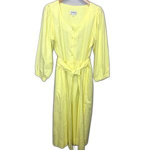 Vintage Tanner Yellow Butter Modest‎ Dress Button Bodice Full Skirt Tie belt